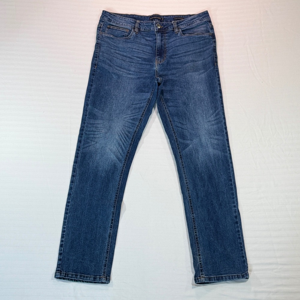 Men's Slim Straight Medium Wash Faded Jeans 30x32 Indigo Beast